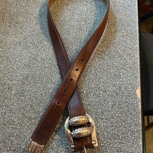 Brown Leather Men's Belt with Silver Buckle